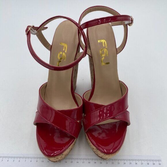 FSJ Women Peep Toe Platform Sandals Cork Wedge High Heel Ankle Strap Summer - Picture 2 of 7